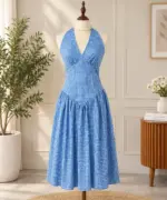 Bra Blue Gingham Elegance Flare Dress - Image 3