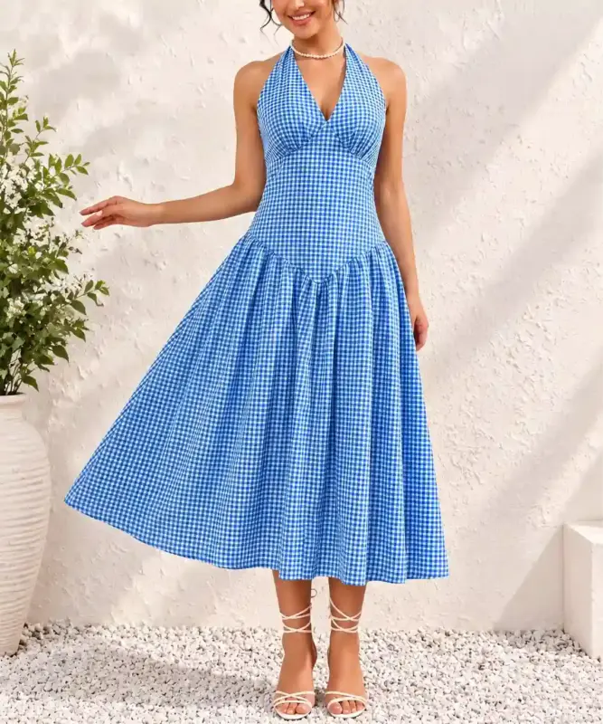 Bra Blue Gingham Elegance Flare Dress